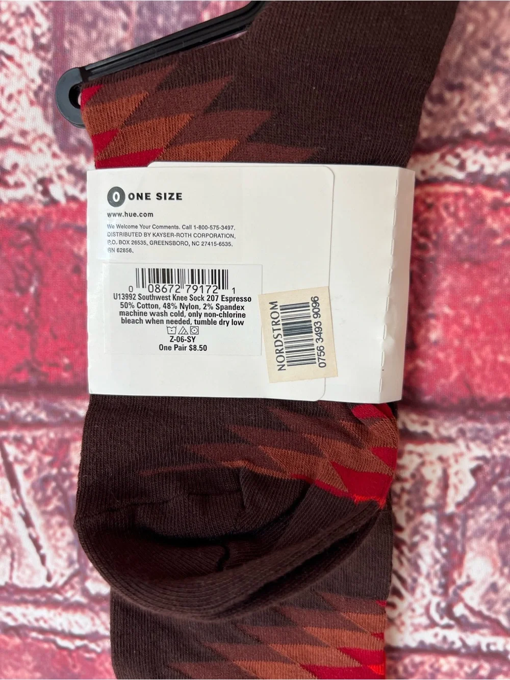 HUE Southwest Knee Sock 207 Espresso Brown Red Nordstrom NWT One Size